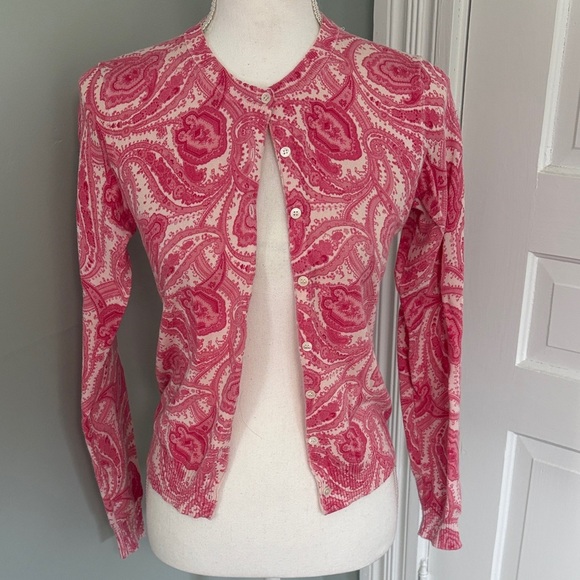 J. Crew Pink Paisley Cardigan Sweater Size Small - Picture 1 of 6